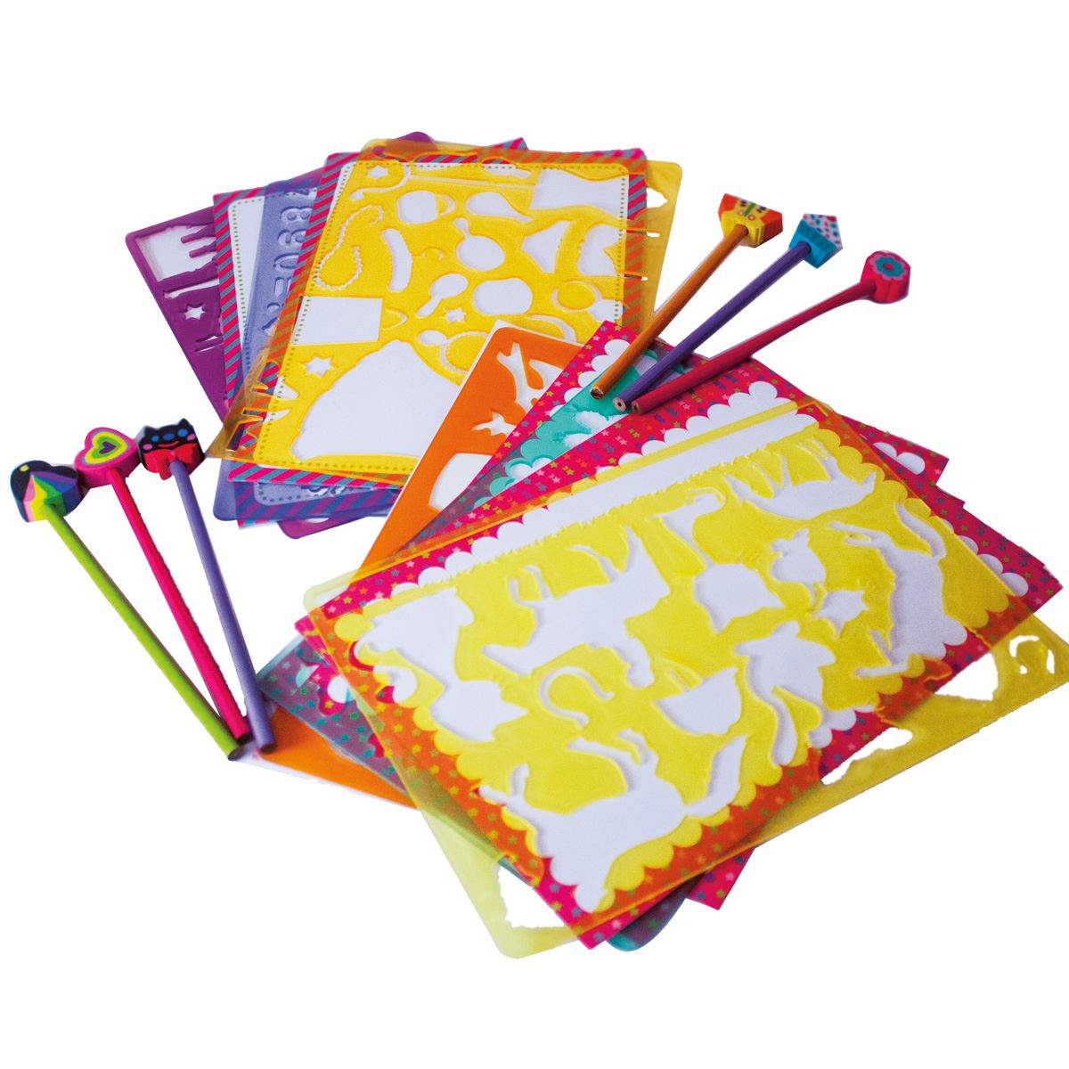 Stencils Pencils Design Set Pink Travel Games