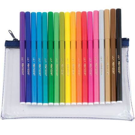 Picture of 18 Named Felt Tip Pens & Clear Case