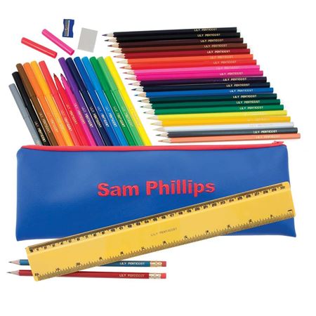 Picture of Embroidered Jumbo Pencil Case - Blue