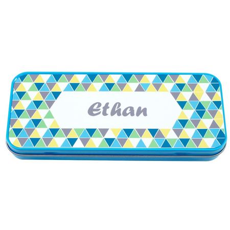 Picture of Named Pencil Tin - Blue Geo