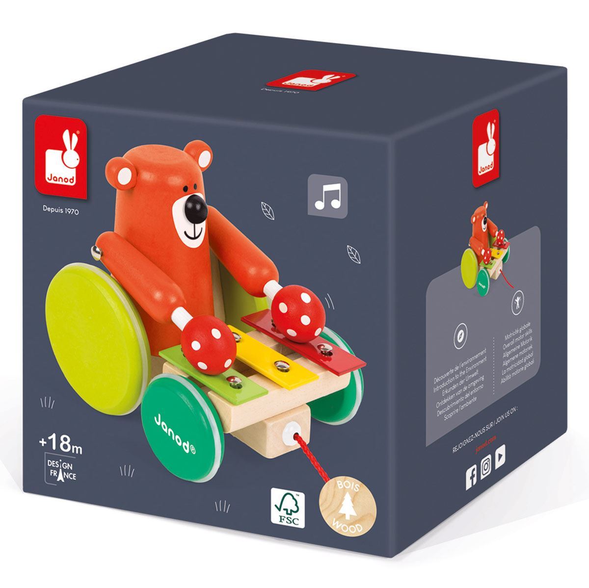 Pull Along Xylo Bear Janod Wooden Pull Along Toys